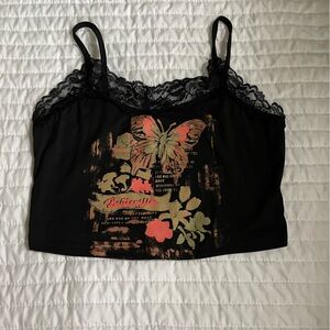 lace butterfly crop tank top